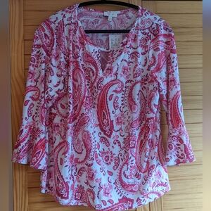 XL Laura loose fitting blouse. Red and White paisley. NWT